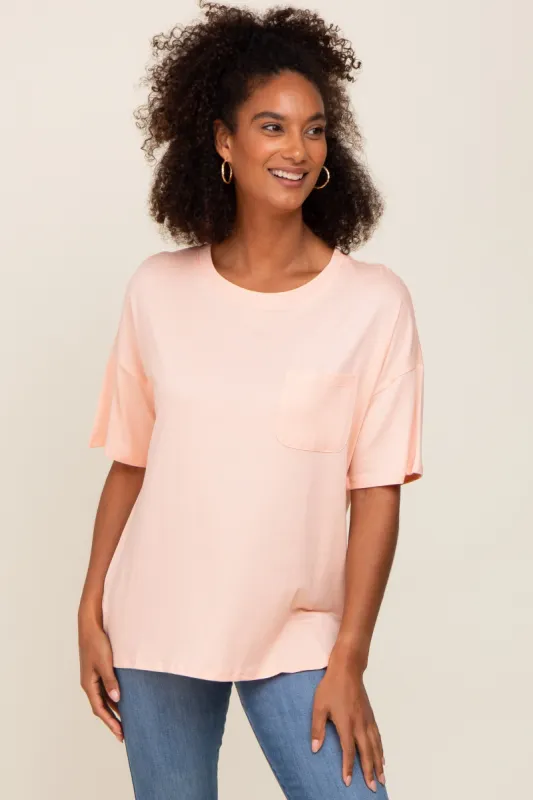 Peach Short Sleeve Pocketed Top sold by Pinkblush