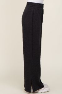 Black Soft Wide Leg Side Slit Sweatpants sold by Pinkblush