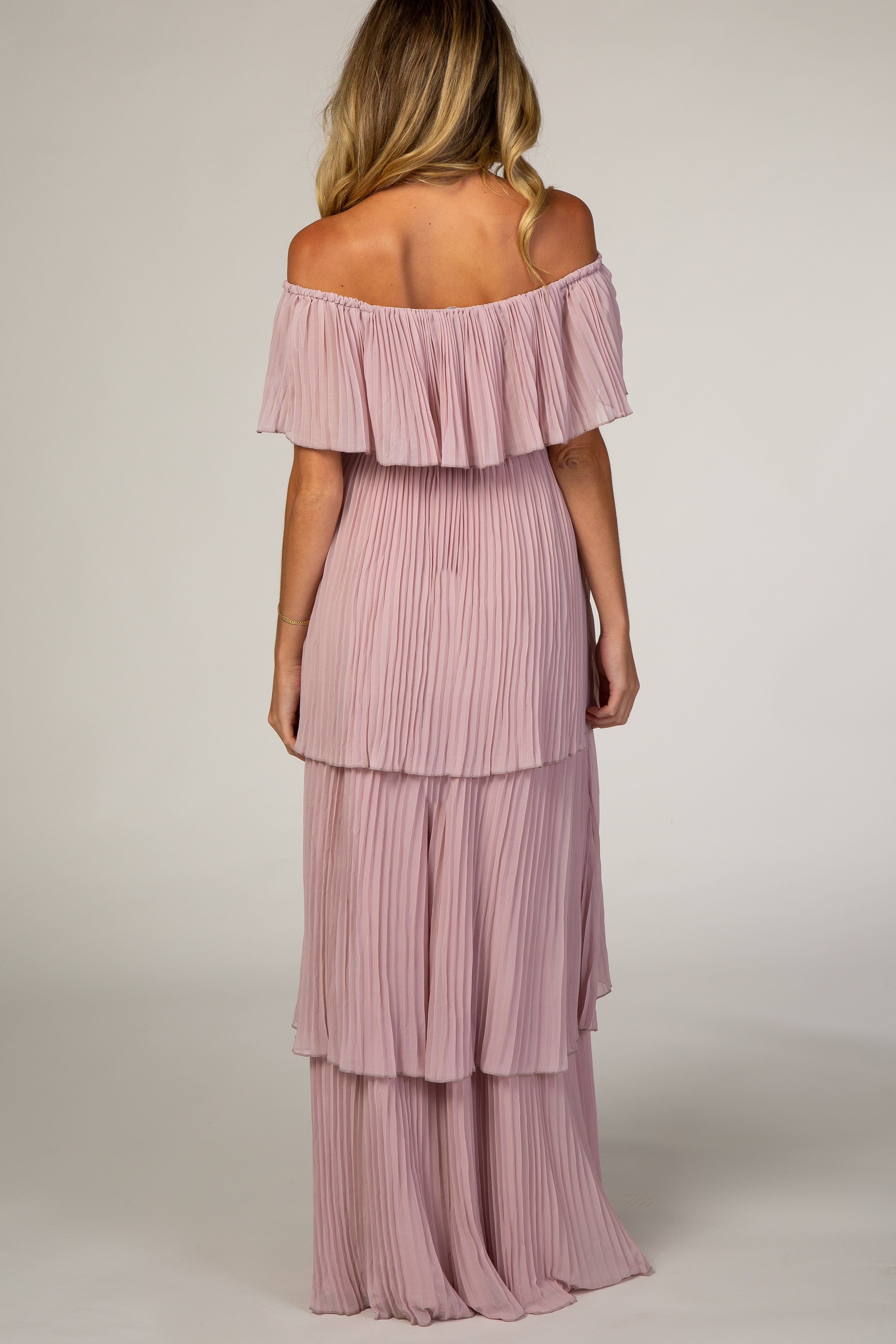 Mauve Pleated Ruffle Tiered Maternity Maxi Dress sold by Pinkblush product image thumbnail 5