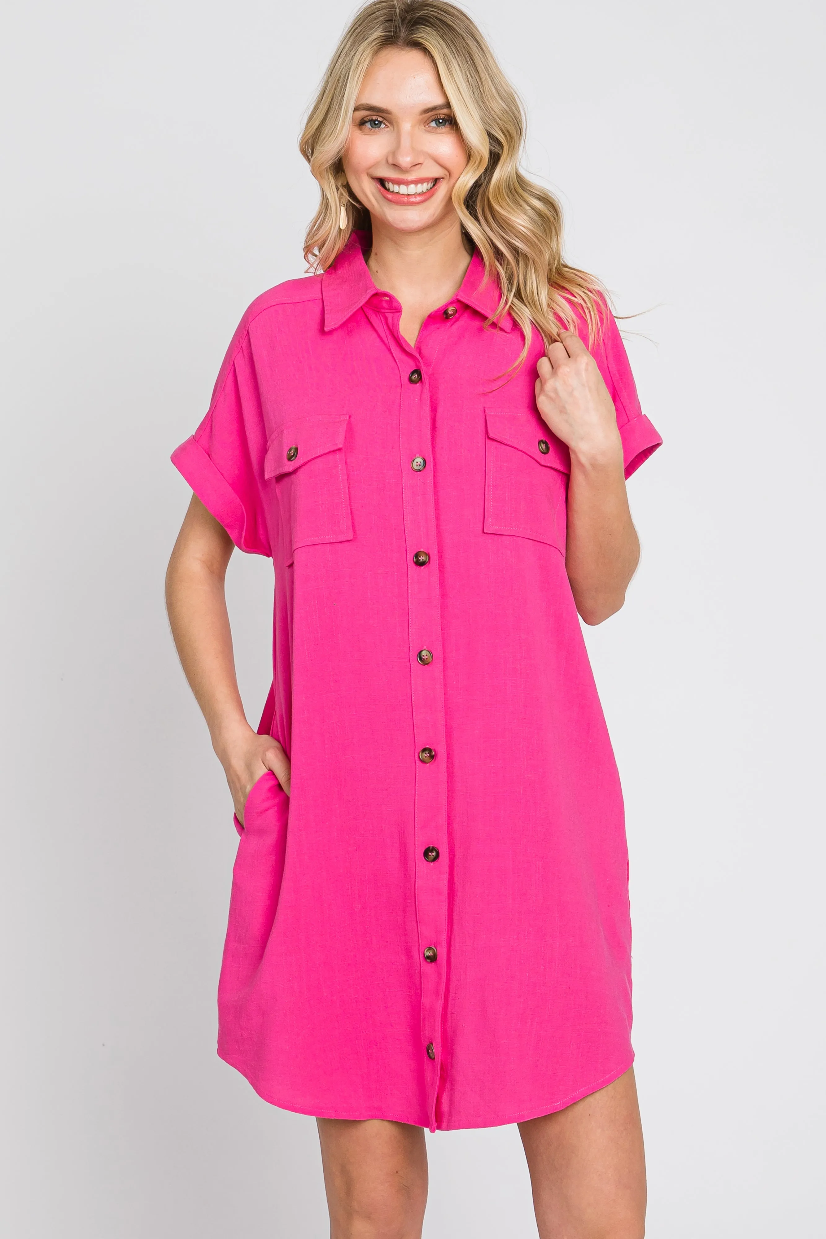 Fuchsia Button Down Dress sold by Pinkblush