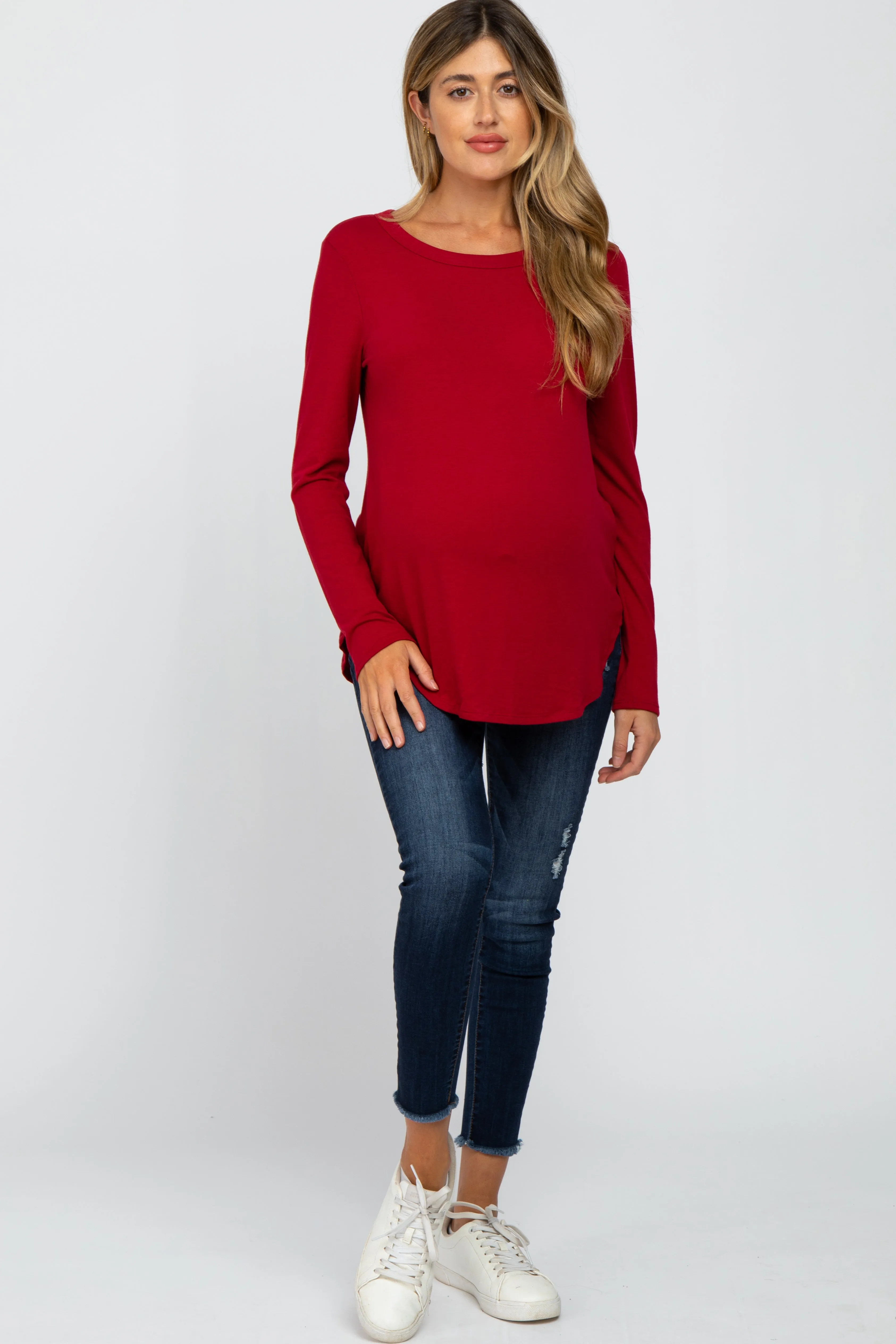 Red Basic Maternity Long Sleeve Top sold by Pinkblush product image thumbnail 4