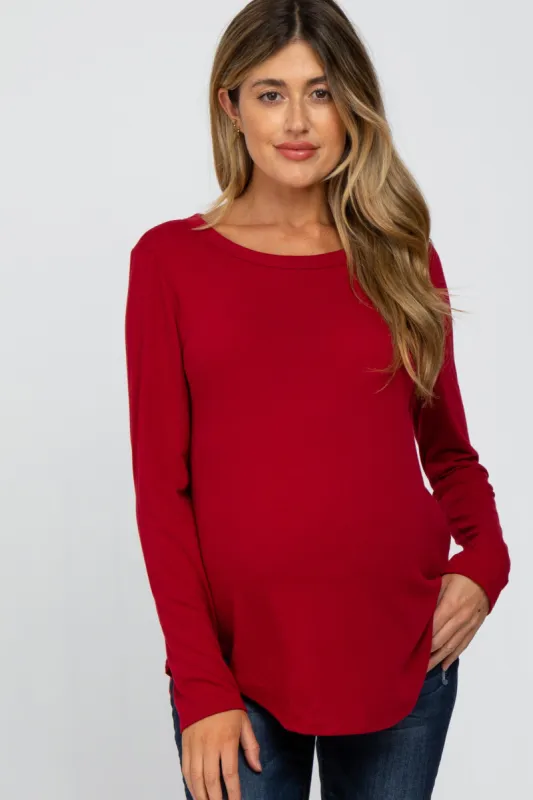 Red Basic Maternity Long Sleeve Top sold by Pinkblush
