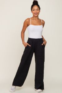 Black Soft Wide Leg Side Slit Sweatpants sold by Pinkblush