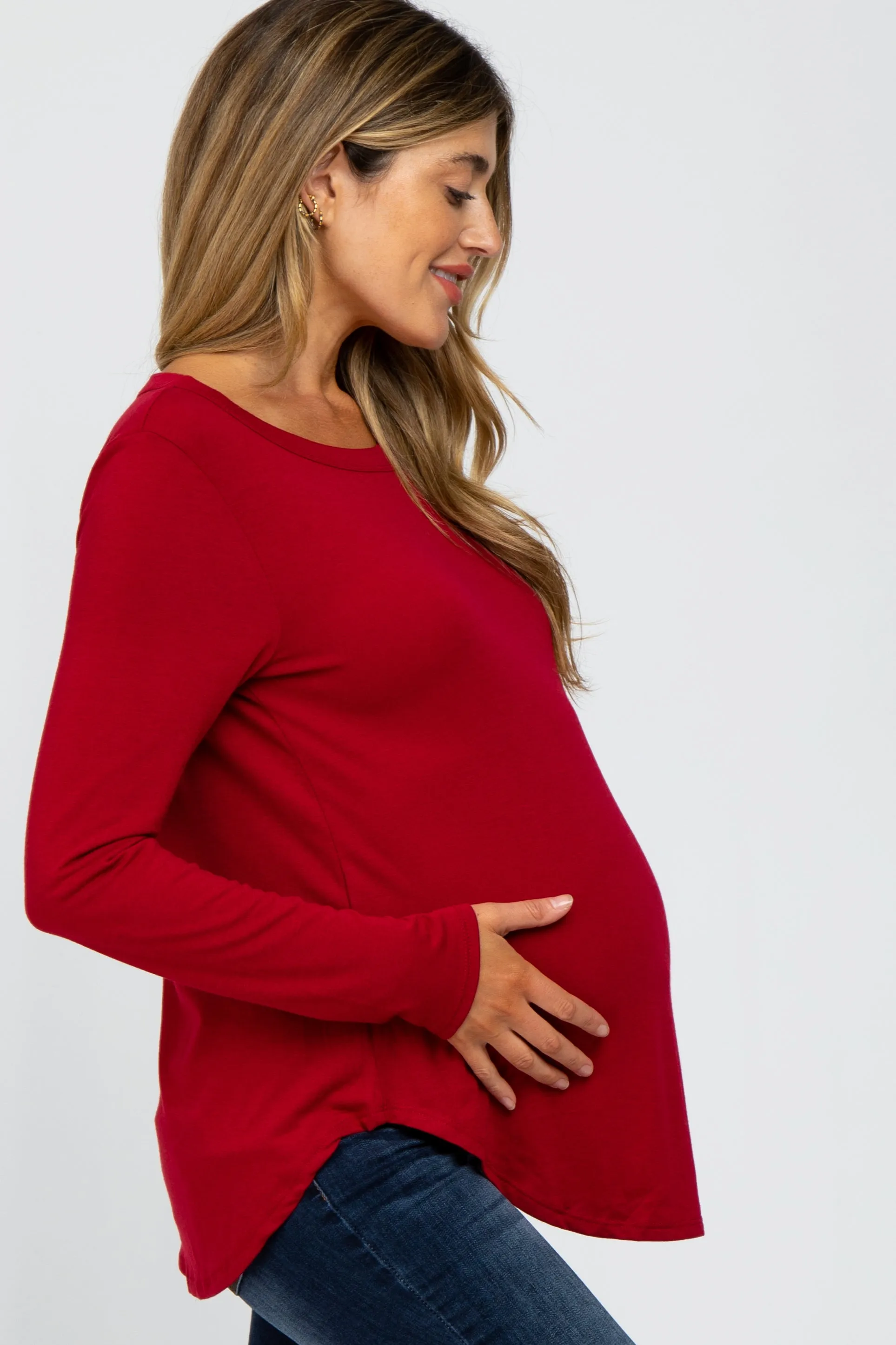 Red Basic Maternity Long Sleeve Top sold by Pinkblush product image thumbnail 2
