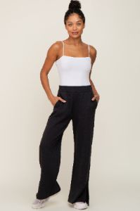 Black Soft Wide Leg Side Slit Sweatpants sold by Pinkblush