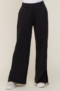 Black Soft Wide Leg Side Slit Sweatpants sold by Pinkblush