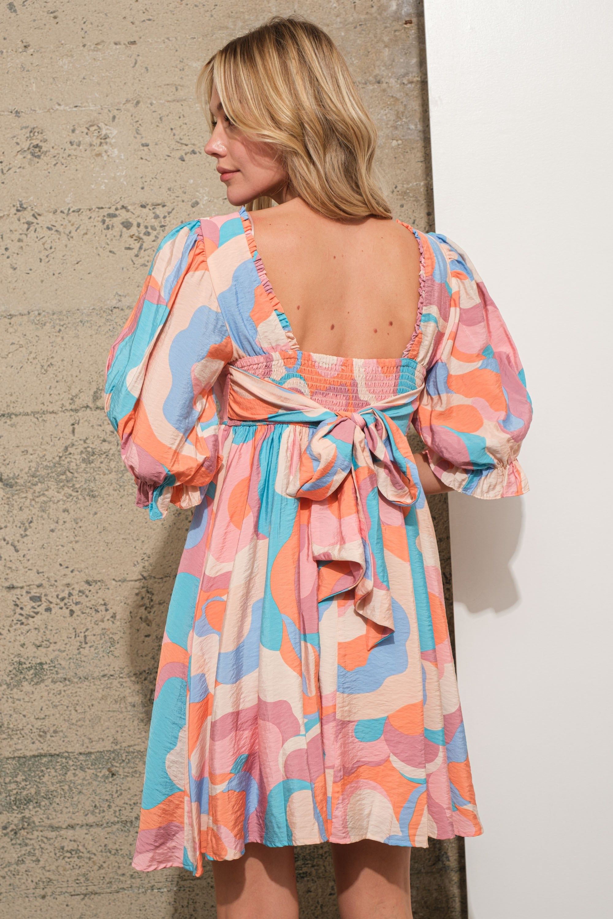 Blue Square Neck Swirl Multi Print Babydoll Mini Dress sold by Pinkblush product image thumbnail 5