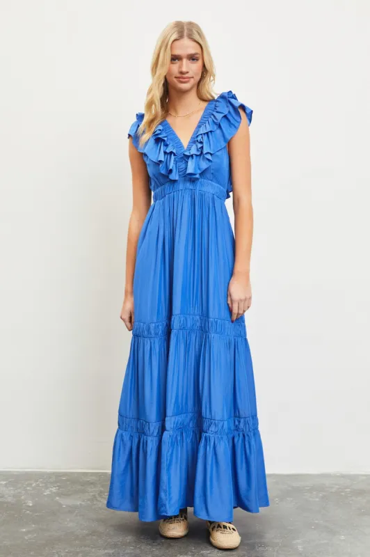 Blue Layered Ruffle Tiered Maxi Dress sold by Pinkblush