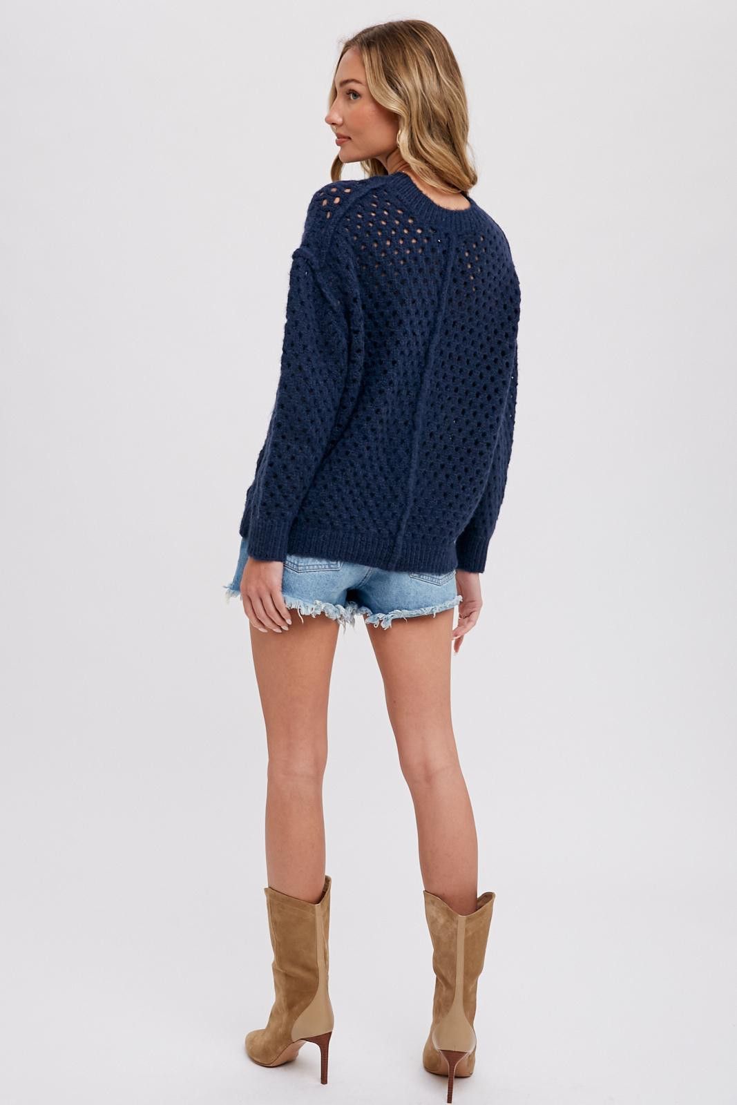 Navy Open Chunky Knit Sweater sold by Pinkblush product image thumbnail 4