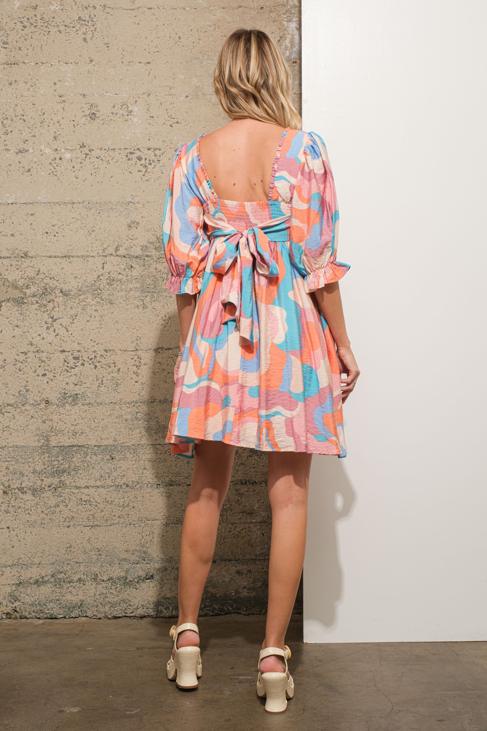 Blue Square Neck Swirl Multi Print Babydoll Mini Dress sold by Pinkblush product image thumbnail 3