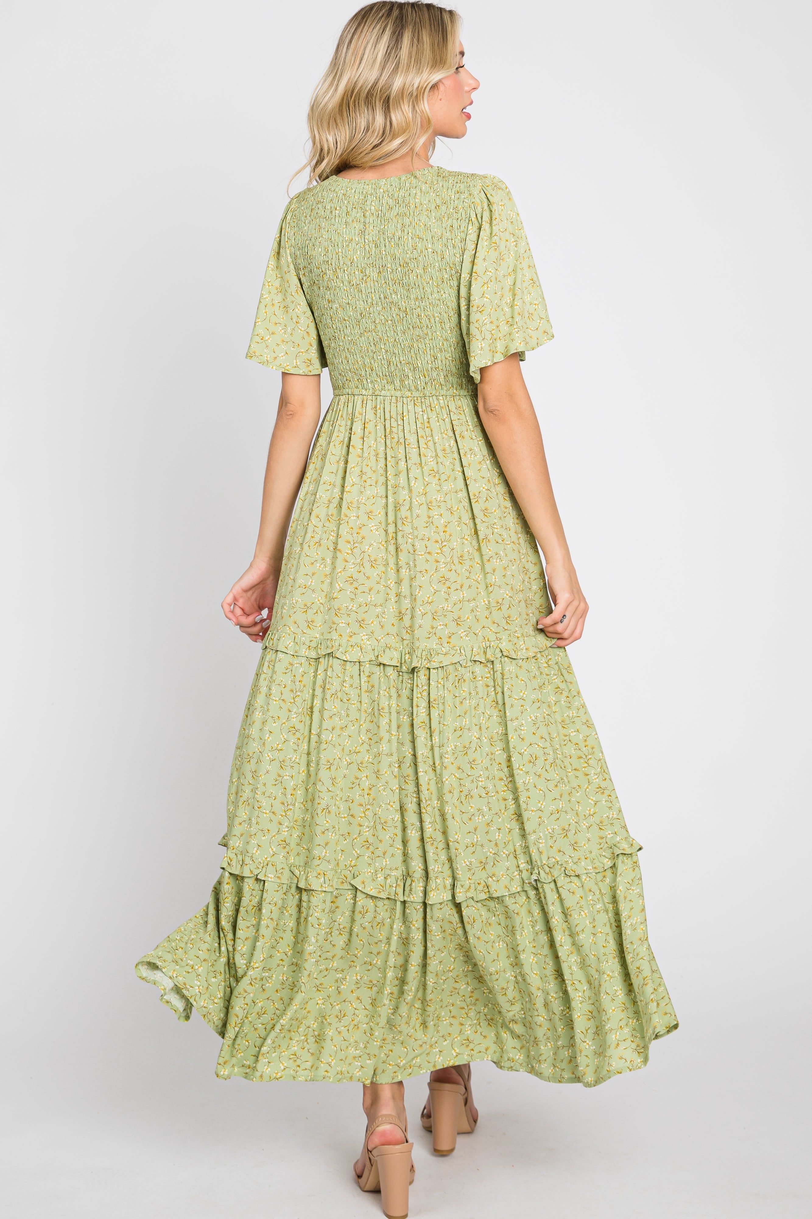 Sage Floral Ruffle Accent Tiered Midi Dress sold by Pinkblush product image thumbnail 4