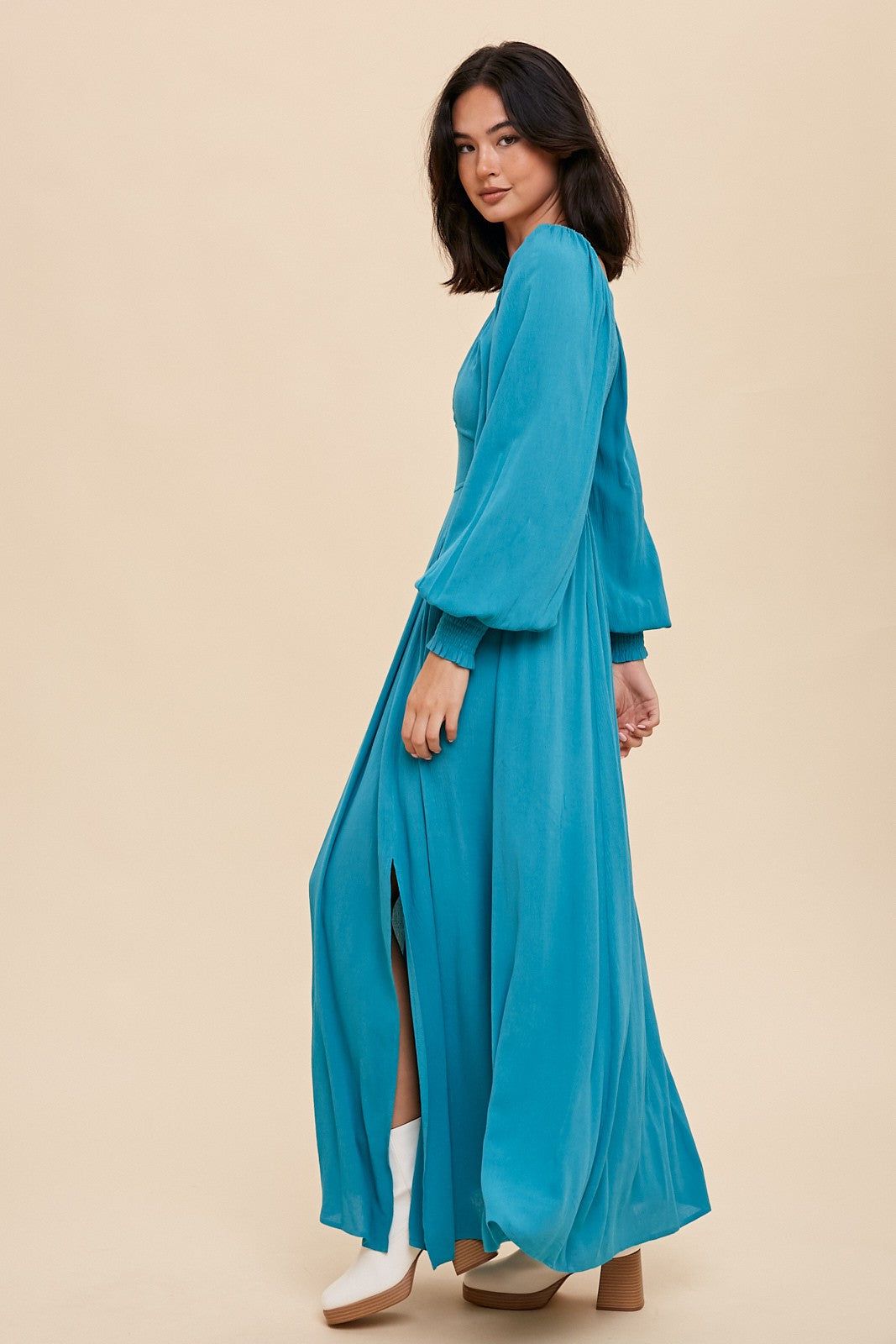 Teal Flared Maxi Dress sold by Pinkblush product image thumbnail 3