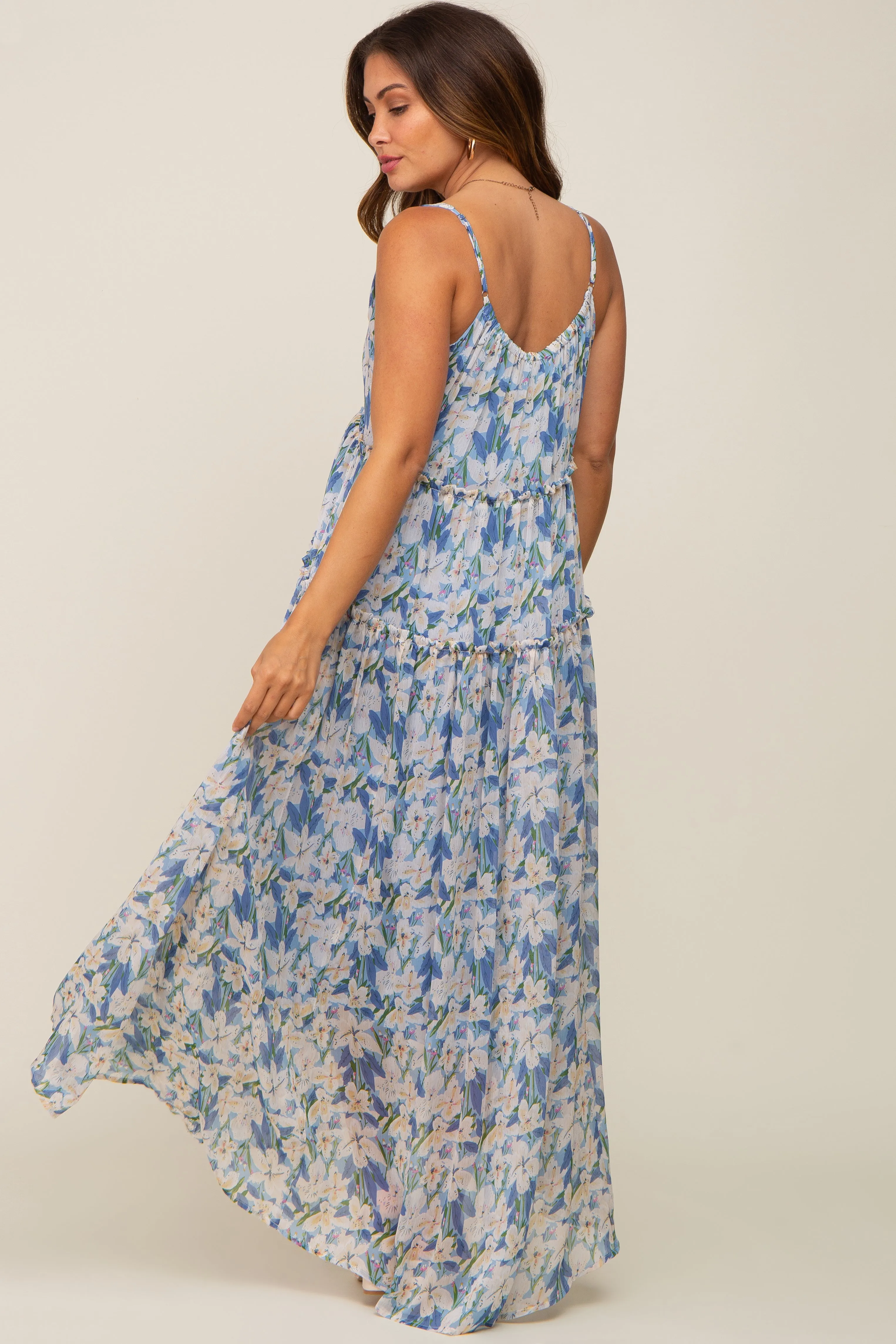 Blue Floral Chiffon Sleeveless Maternity Maxi Dress sold by Pinkblush product image thumbnail 4