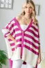 Magenta Textured Knit Striped Oversized Cardigan sold by Pinkblush