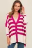 Magenta Textured Knit Striped Oversized Cardigan sold by Pinkblush