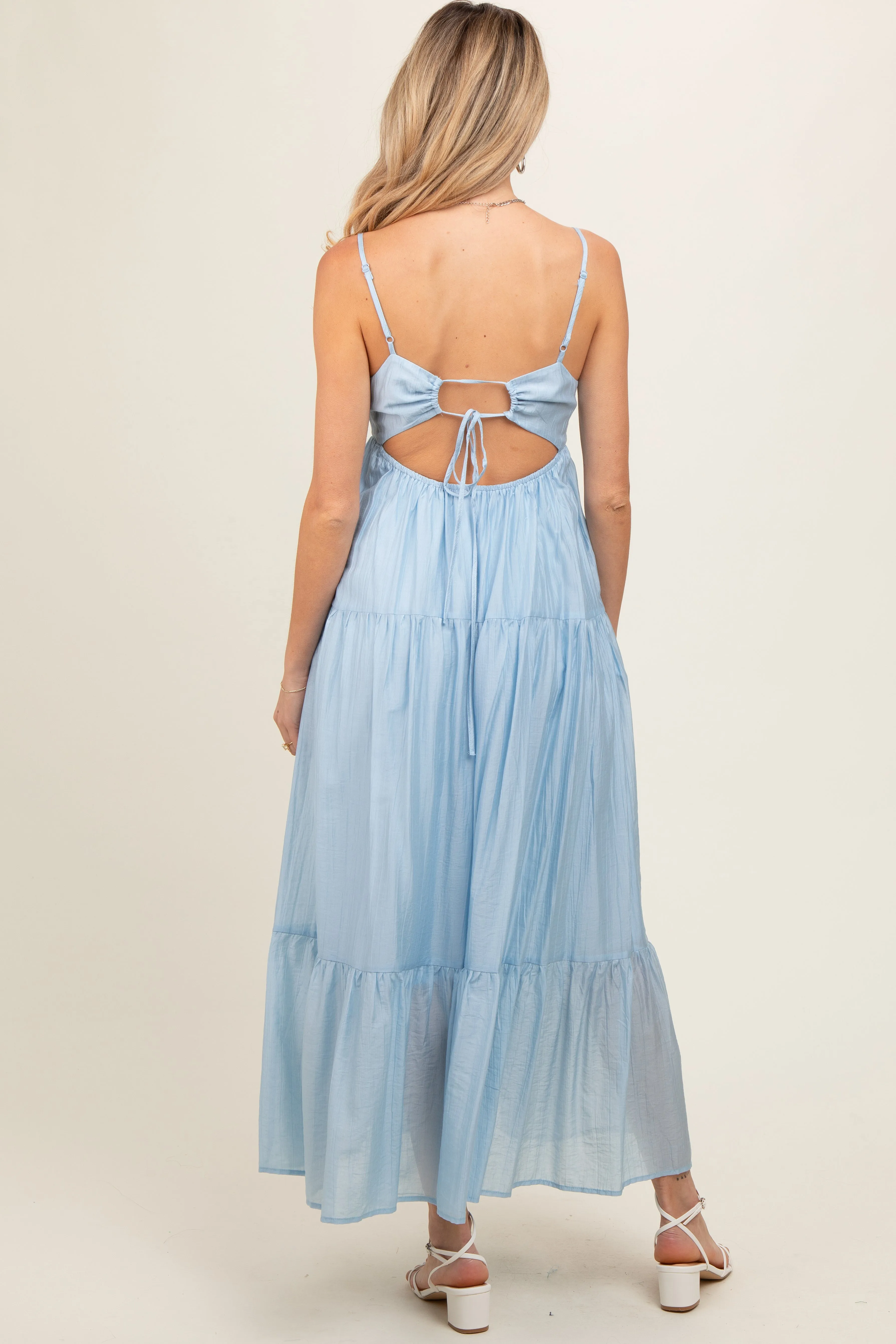 Light Blue Sleeveless Tiered Maternity Maxi Dress sold by Pinkblush product image thumbnail 2