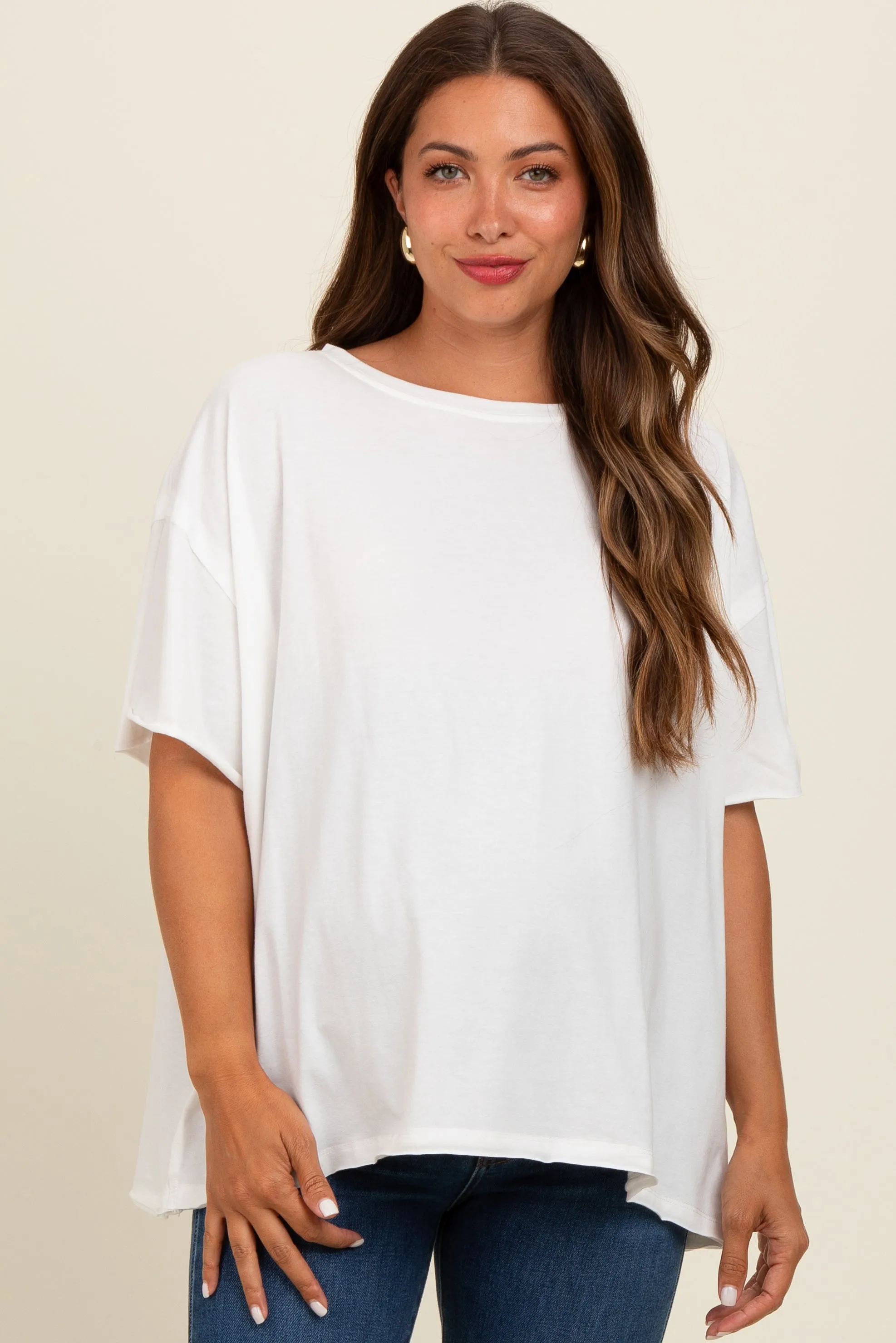Ivory Raw Rolled Hem Maternity Top sold by Pinkblush