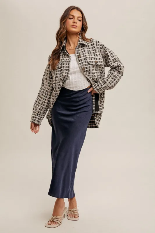 Navy Crinkle Textured Maxi Skirt made by Pinkblush