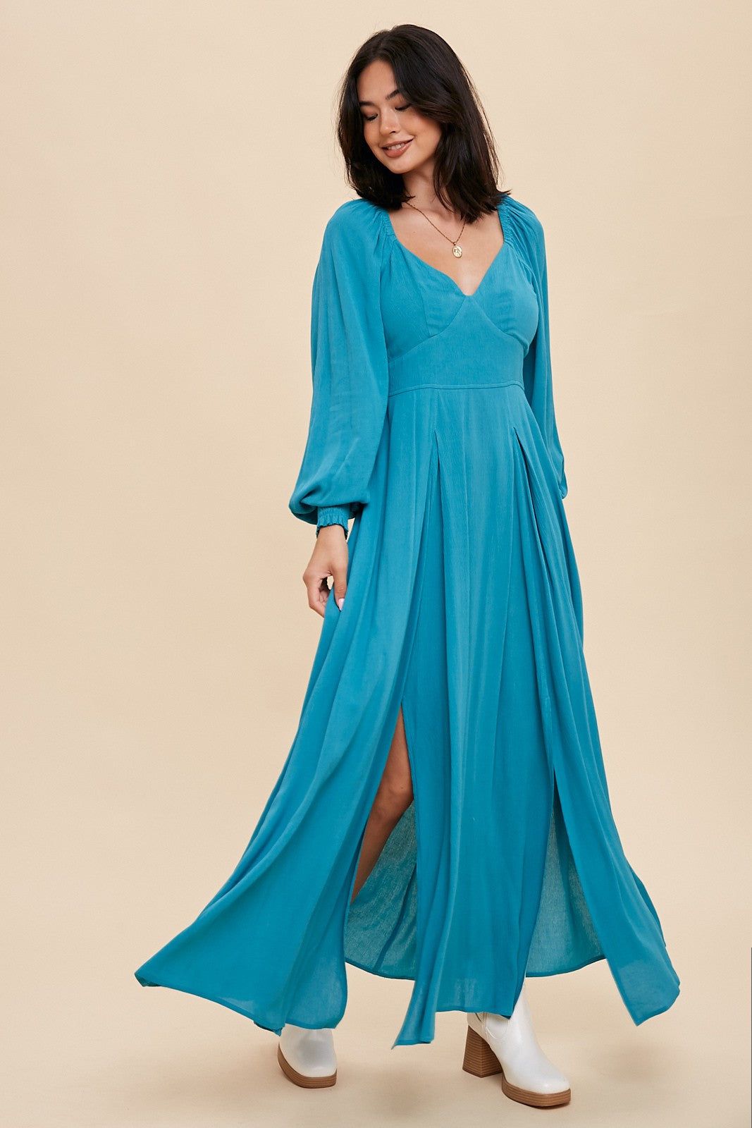 Teal Flared Maxi Dress sold by Pinkblush product image thumbnail 2