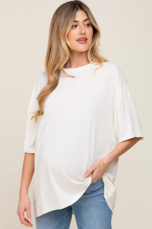 Ivory Basic Oversized Maternity T-Shirt sold by Pinkblush