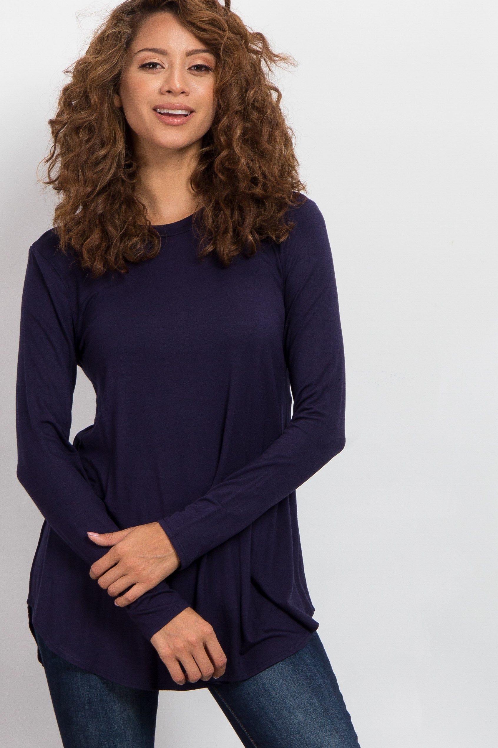 Navy Blue Basic Long Sleeve Maternity Top sold by Pinkblush product image thumbnail 4