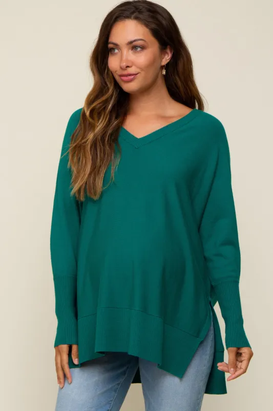 Hunter Green Knit Long Dolman Sleeve Maternity Top sold by Pinkblush