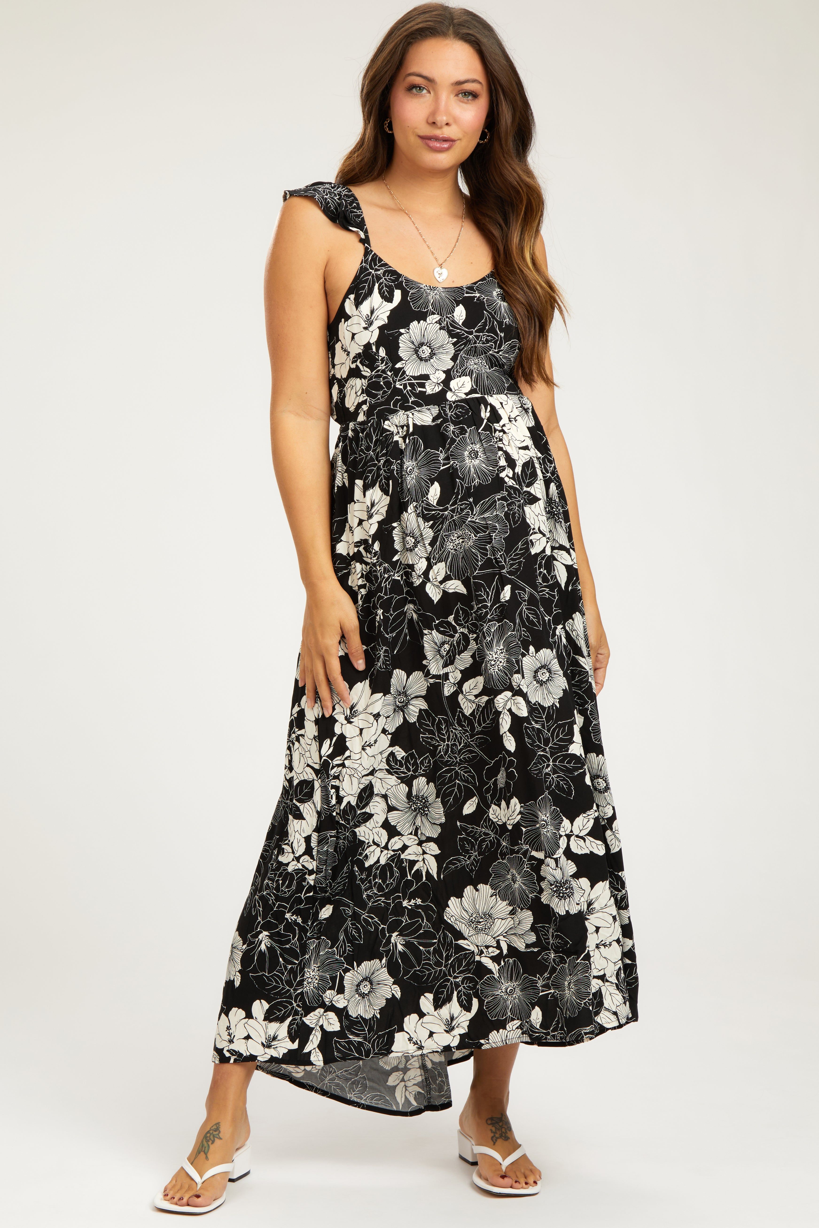 Black Floral Back Tie Maternity Maxi Dress sold by Pinkblush