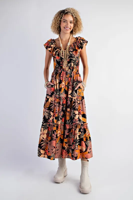 Black Ruffle V-Neck Tiered Maxi Dress sold by Pinkblush