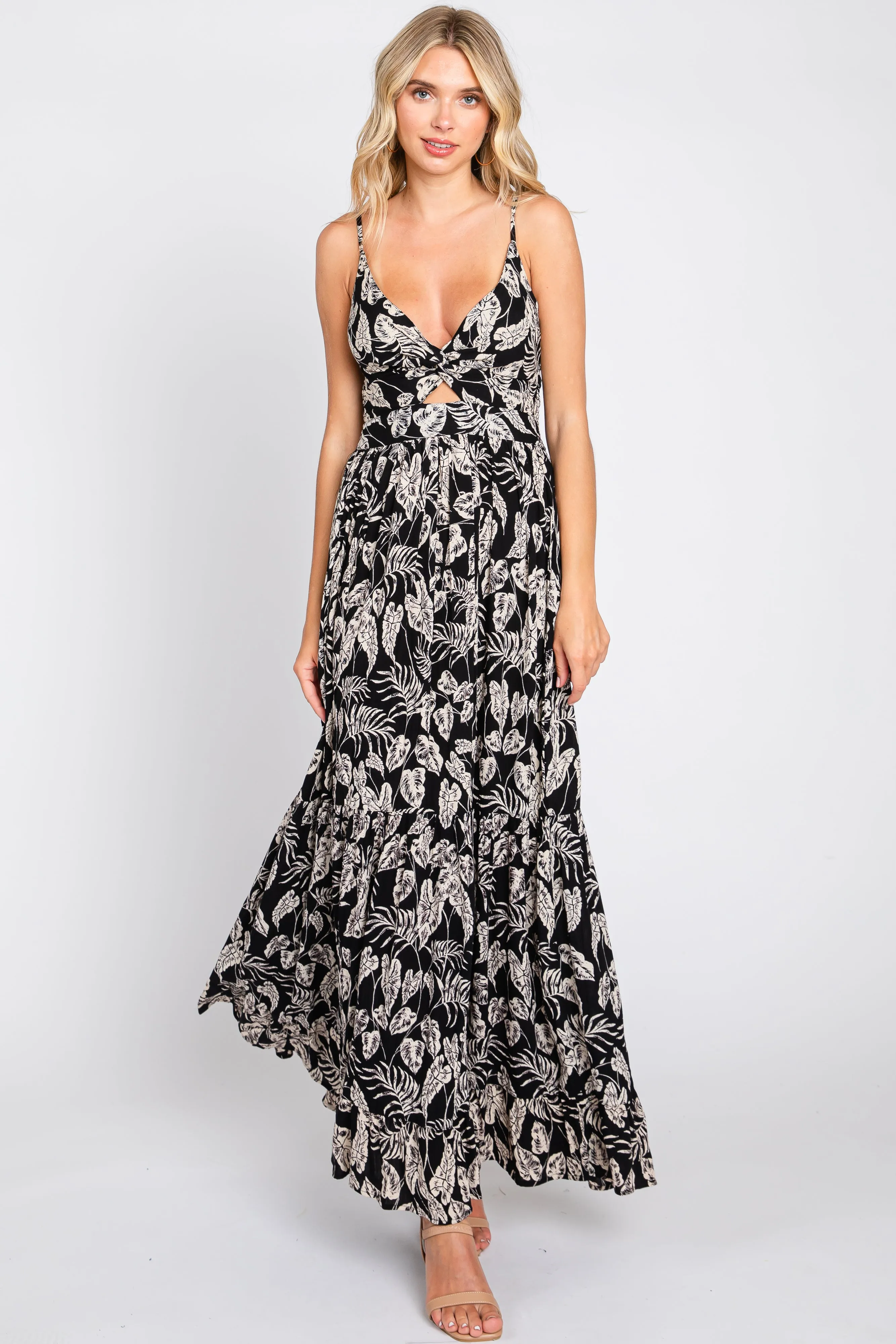 Black Palm Print Front Twist Maternity Maxi Dress sold by Pinkblush product image thumbnail 5
