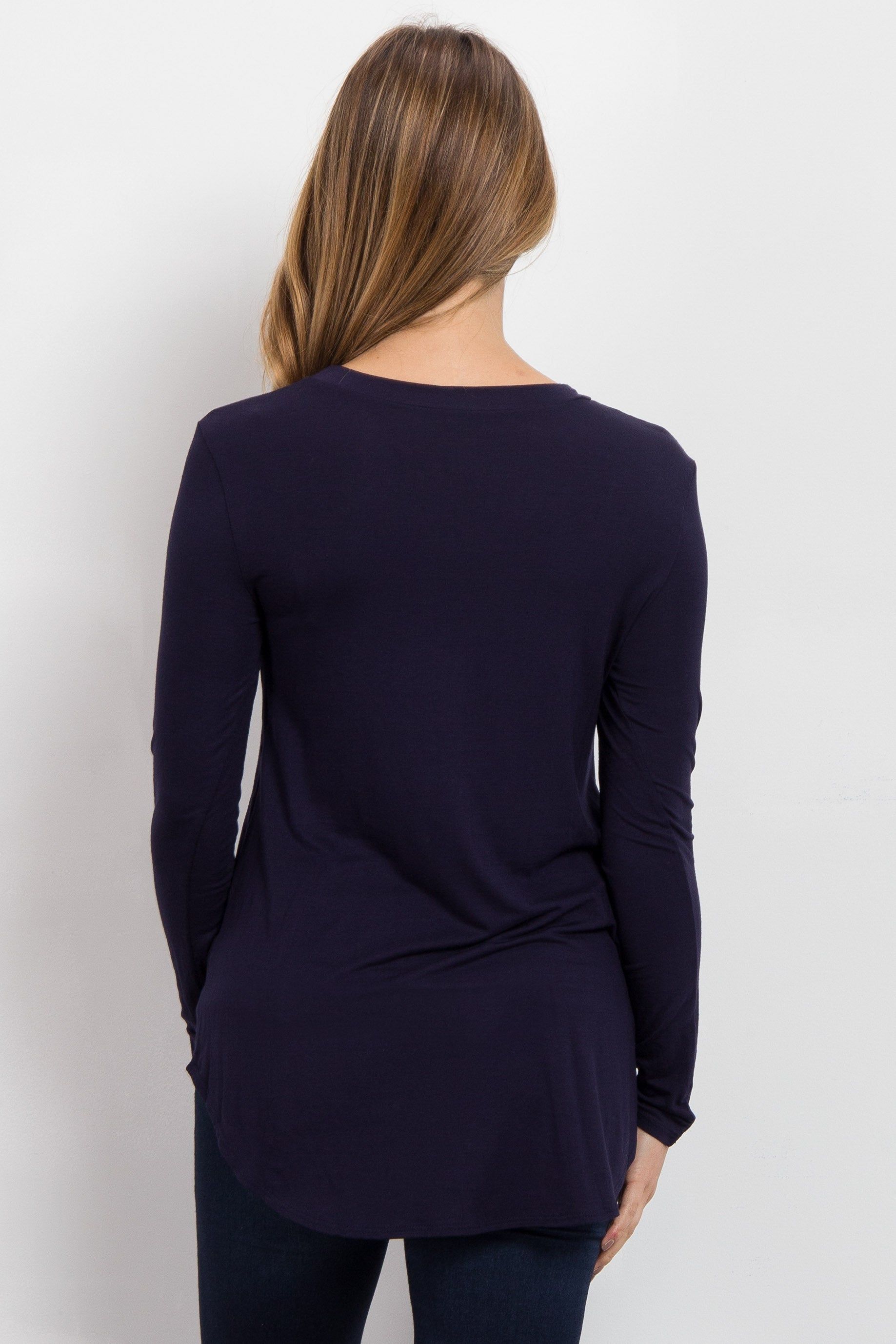 Navy Blue Basic Long Sleeve Maternity Top sold by Pinkblush product image thumbnail 3