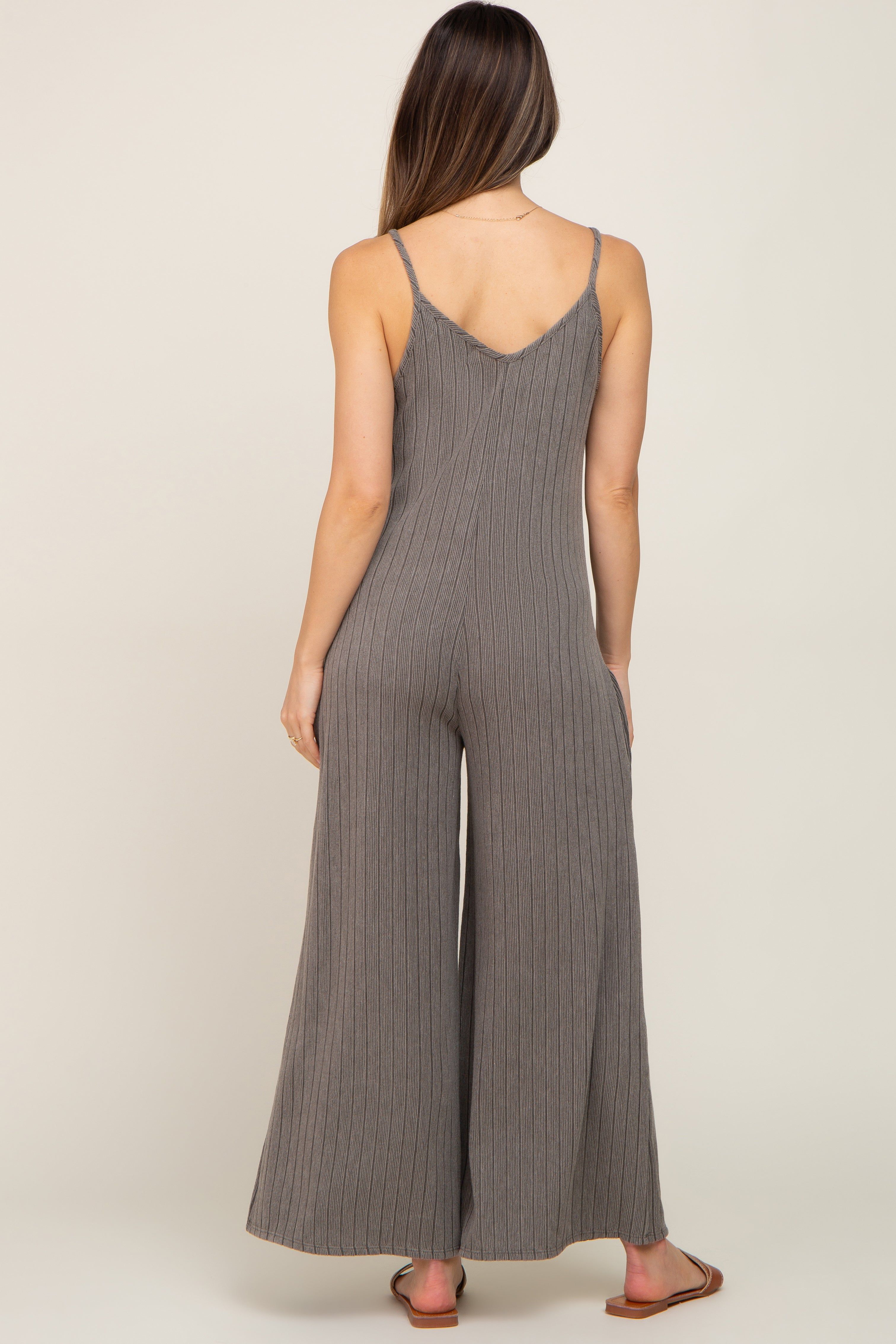 Olive Rib Knit Wide Leg Maternity Jumpsuit sold by Pinkblush product image thumbnail 3
