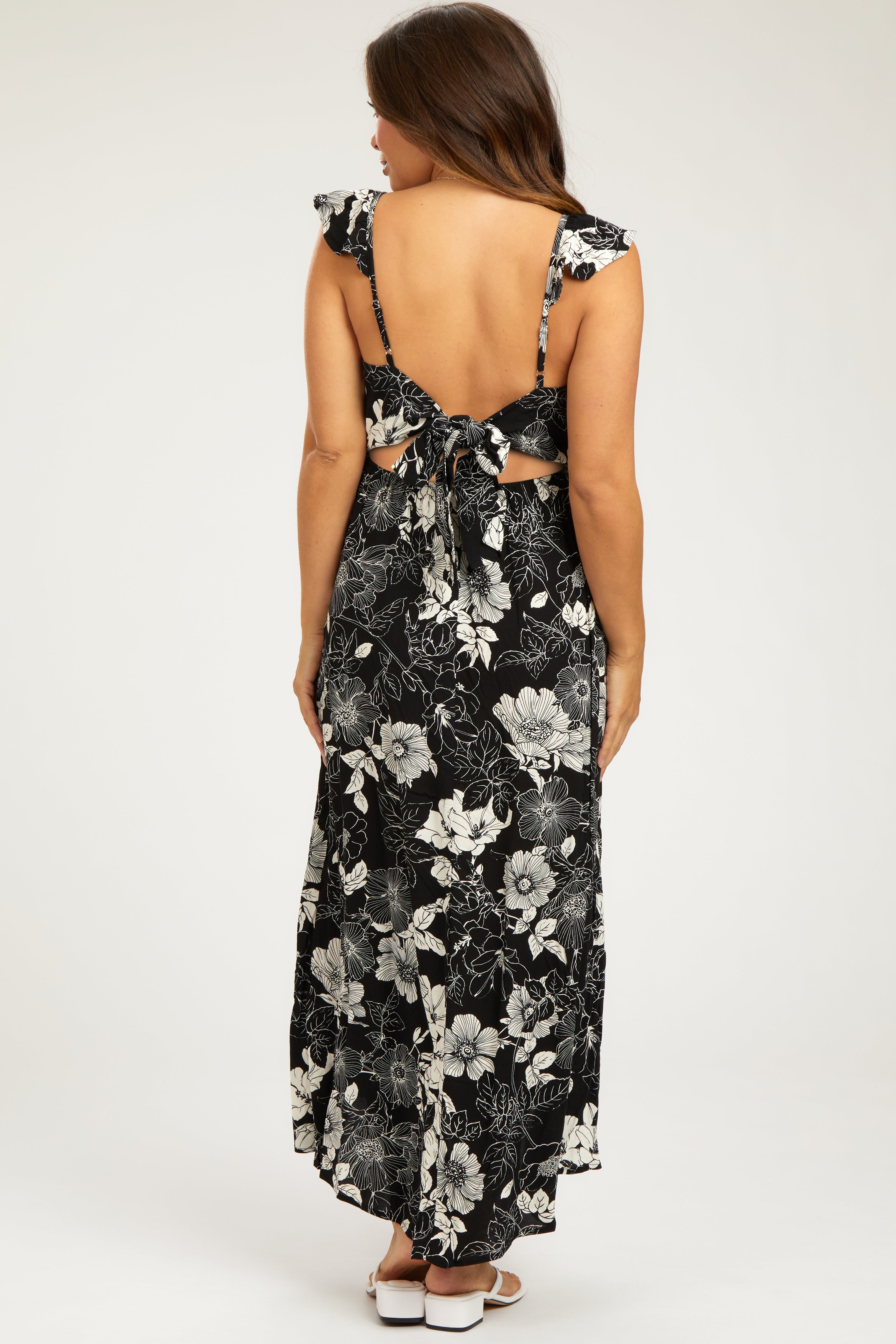 Black Floral Back Tie Maternity Maxi Dress sold by Pinkblush product image thumbnail 3