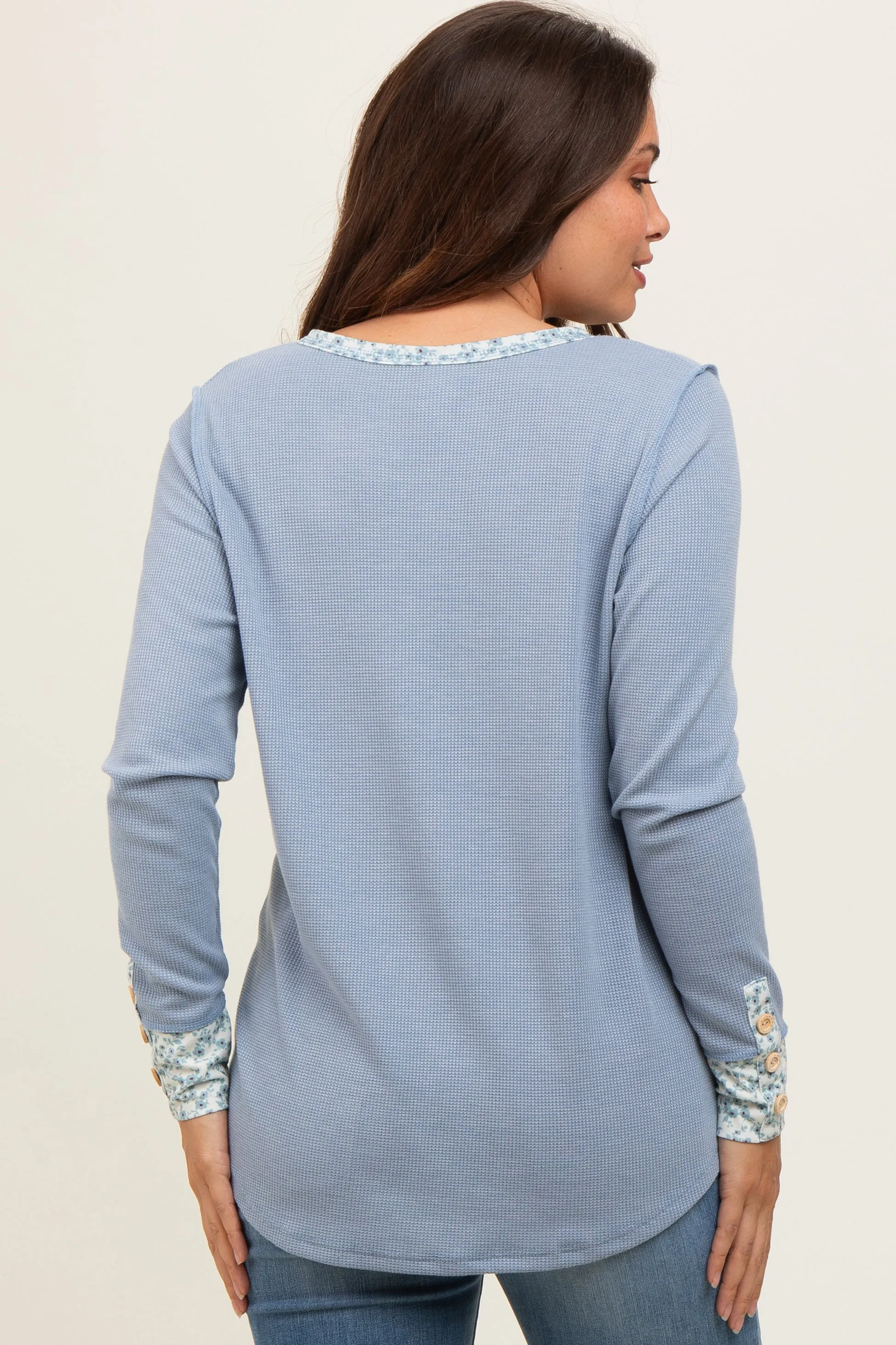 Light Blue Floral Accent Maternity Henley Top sold by Pinkblush product image thumbnail 4