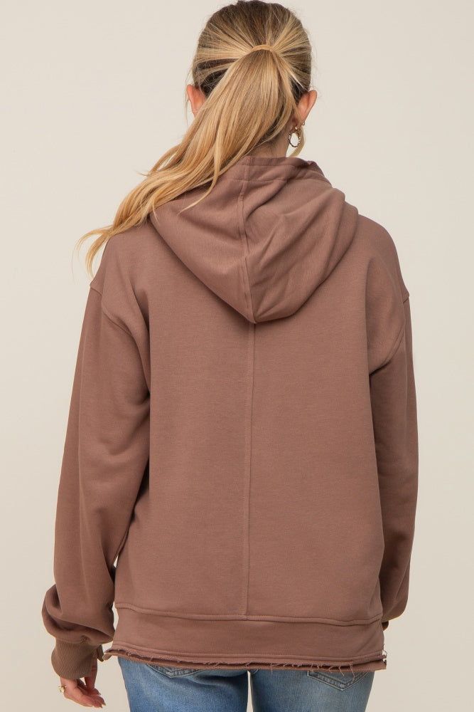 Mocha Raw Edge Trim Maternity Drawstring Hoodie sold by Pinkblush product image thumbnail 3