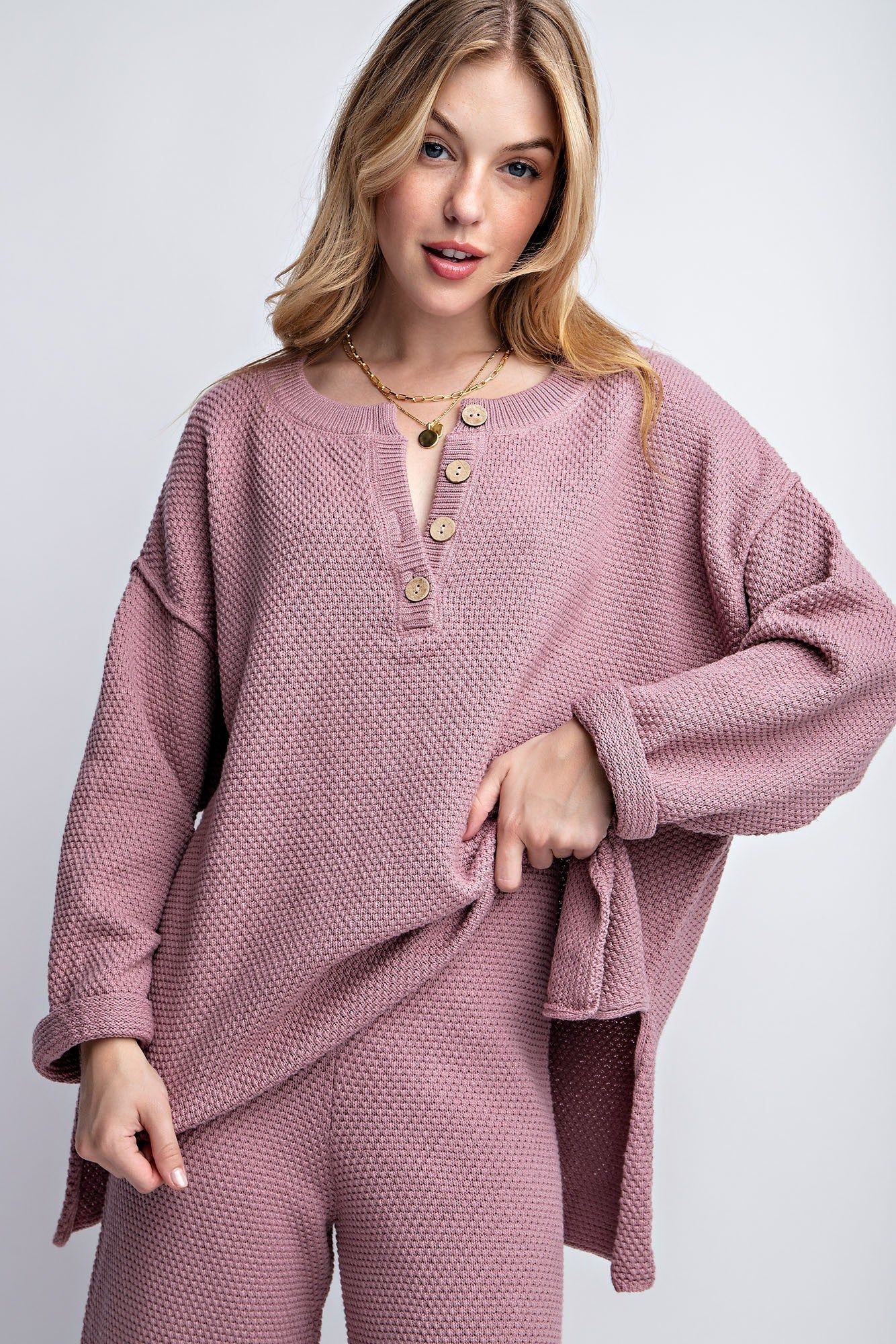 Lilac Comfy Waffle Knitting Pullover sold by Pinkblush