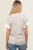 Taupe Striped Ruffle Sleeve Maternity Top sold by Pinkblush