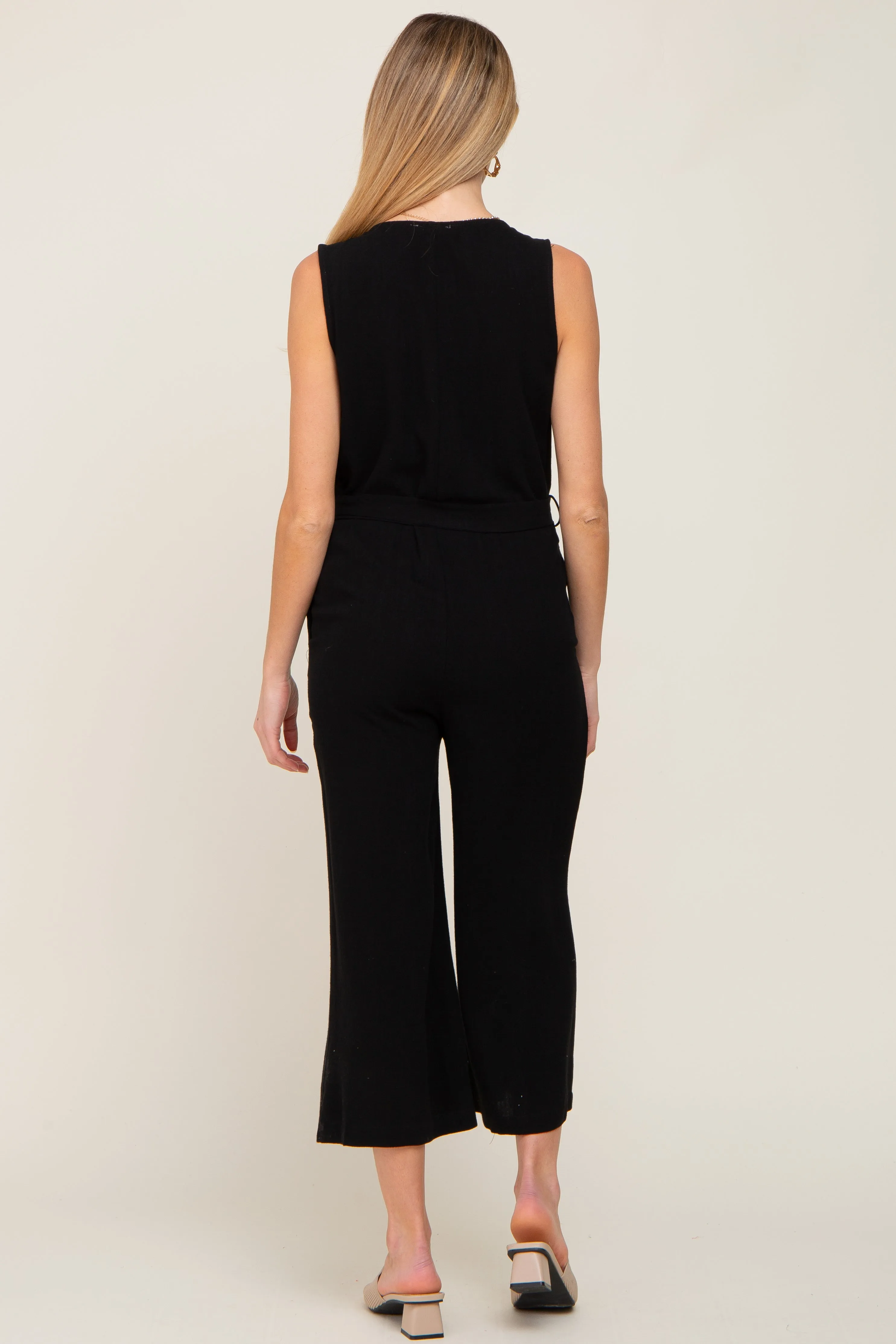 Black Sleeveless Button Front Maternity Cropped Jumpsuit sold by Pinkblush product image thumbnail 3