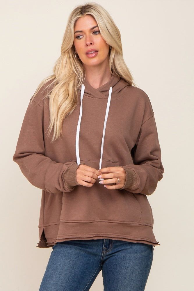 Mocha Raw Edge Trim Maternity Drawstring Hoodie sold by Pinkblush product image thumbnail 5