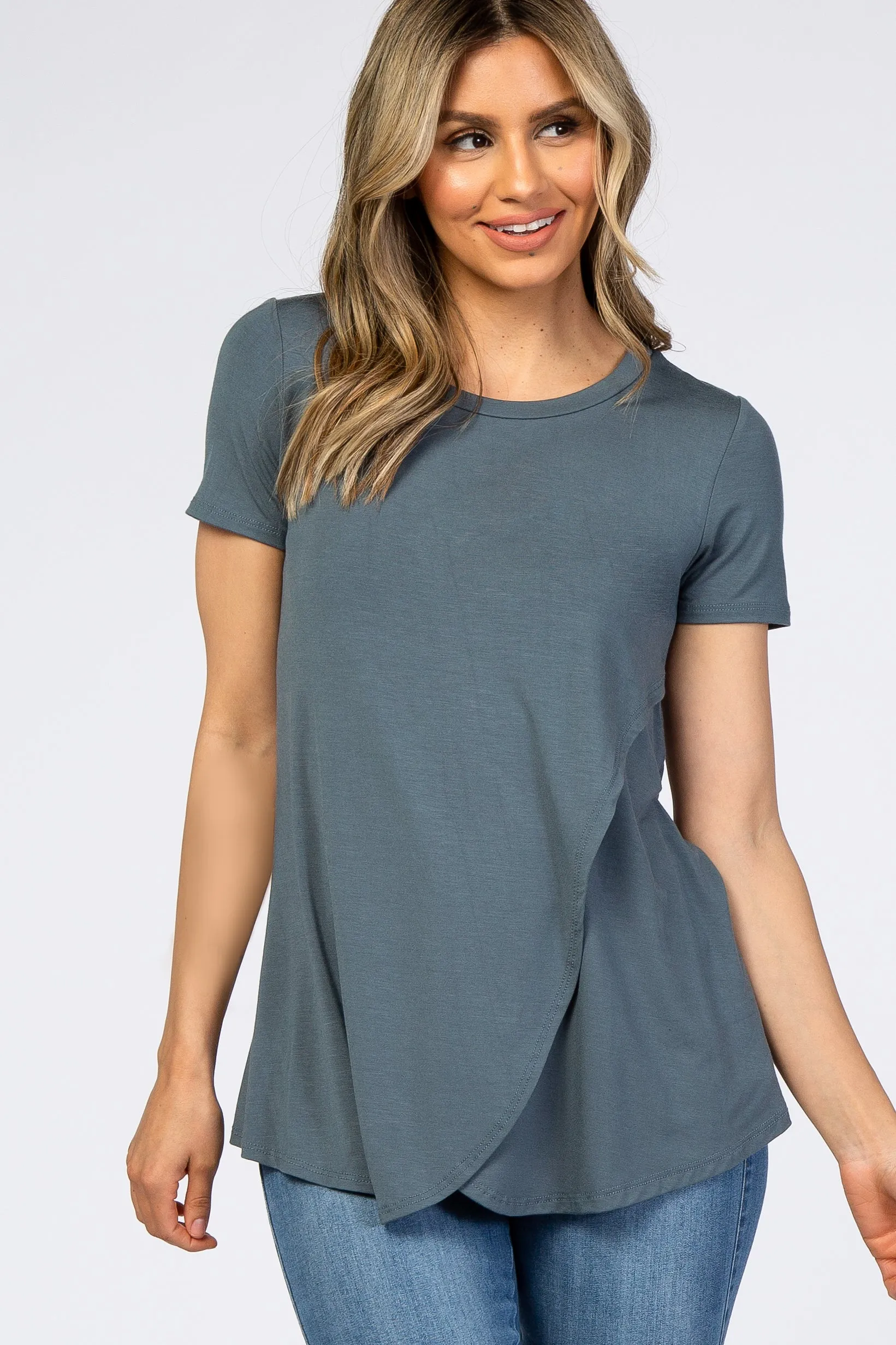 Dark Teal Layered Wrap Front Nursing Top sold by Pinkblush