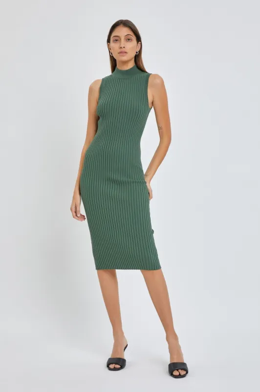 Green Ribbed Fitted Mock Neck Dress sold by Pinkblush
