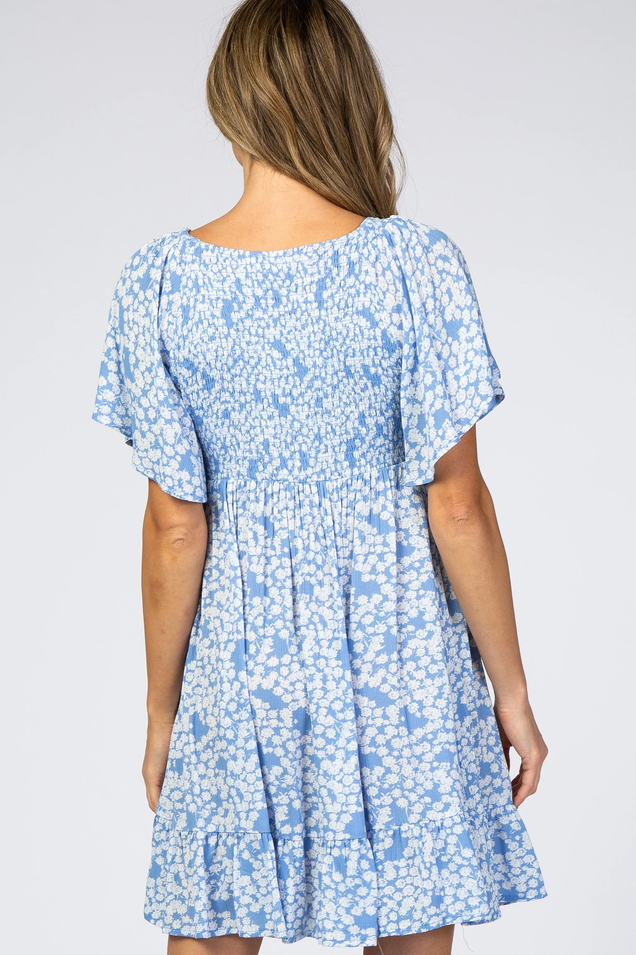 Blue Floral Smocked Ruffle Dress sold by Pinkblush product image thumbnail 3