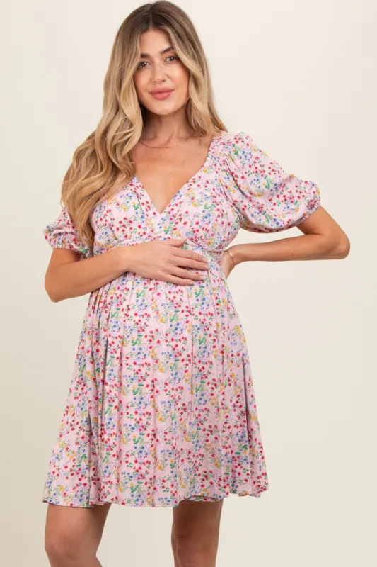Pink Floral V-Neck Cutout Back Maternity Dress sold by Pinkblush