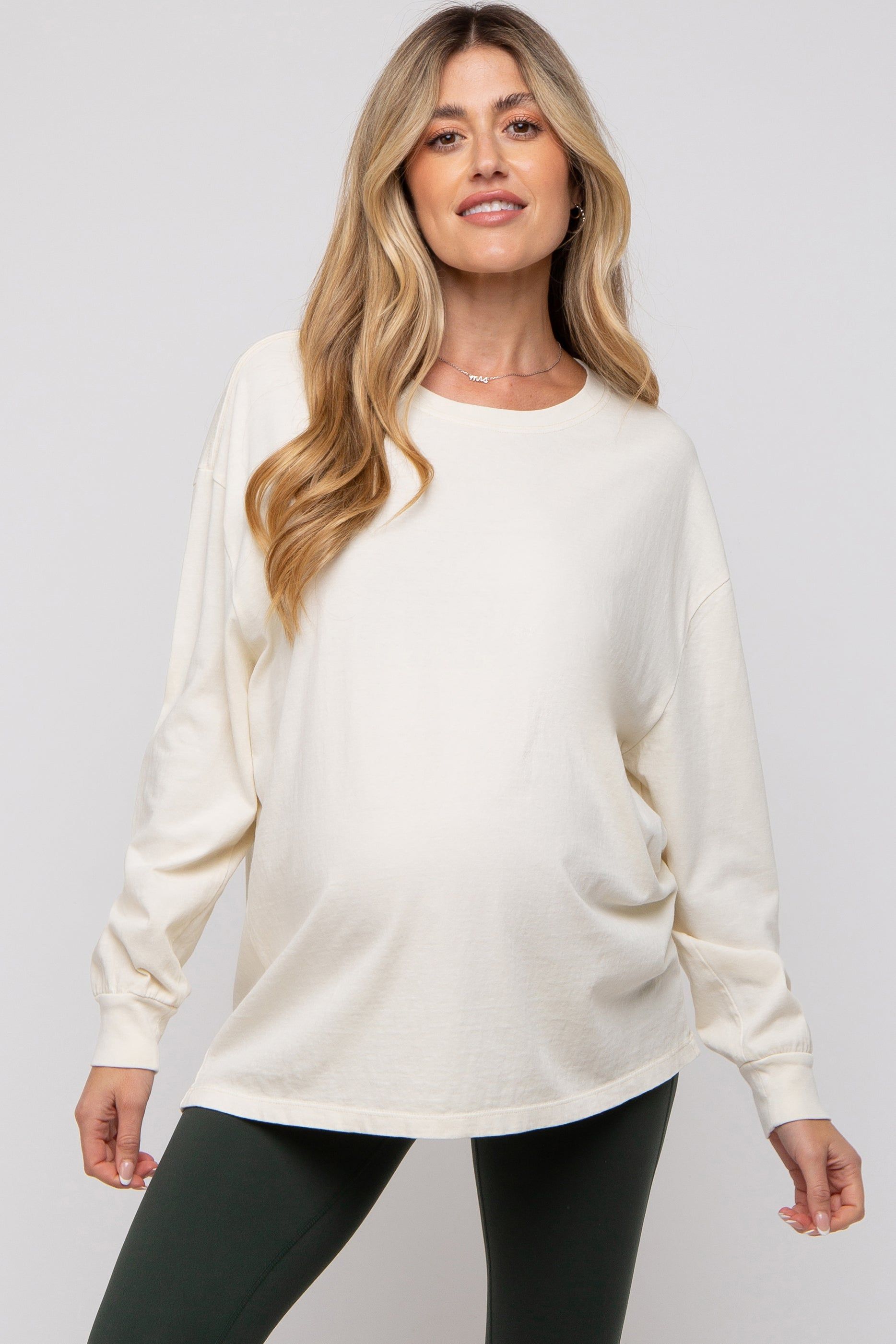 Cream Oversized Long Sleeve Maternity Top sold by Pinkblush