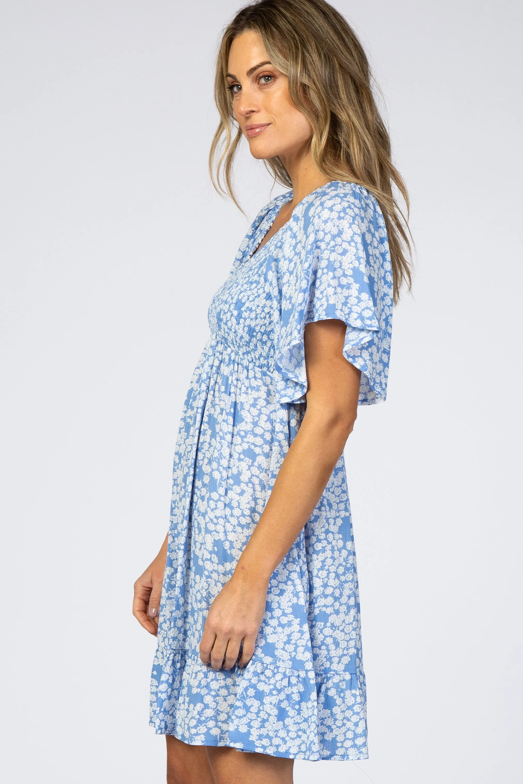 Blue Floral Smocked Ruffle Dress sold by Pinkblush product image thumbnail 2