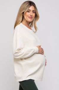 Cream Oversized Long Sleeve Maternity Top sold by Pinkblush
