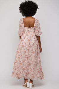 Ivory Floral Chiffon Square Neck Midi Dress sold by Pinkblush