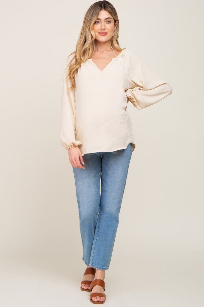 Cream Long Puff Sleeve Maternity Blouse sold by Pinkblush product image thumbnail 4