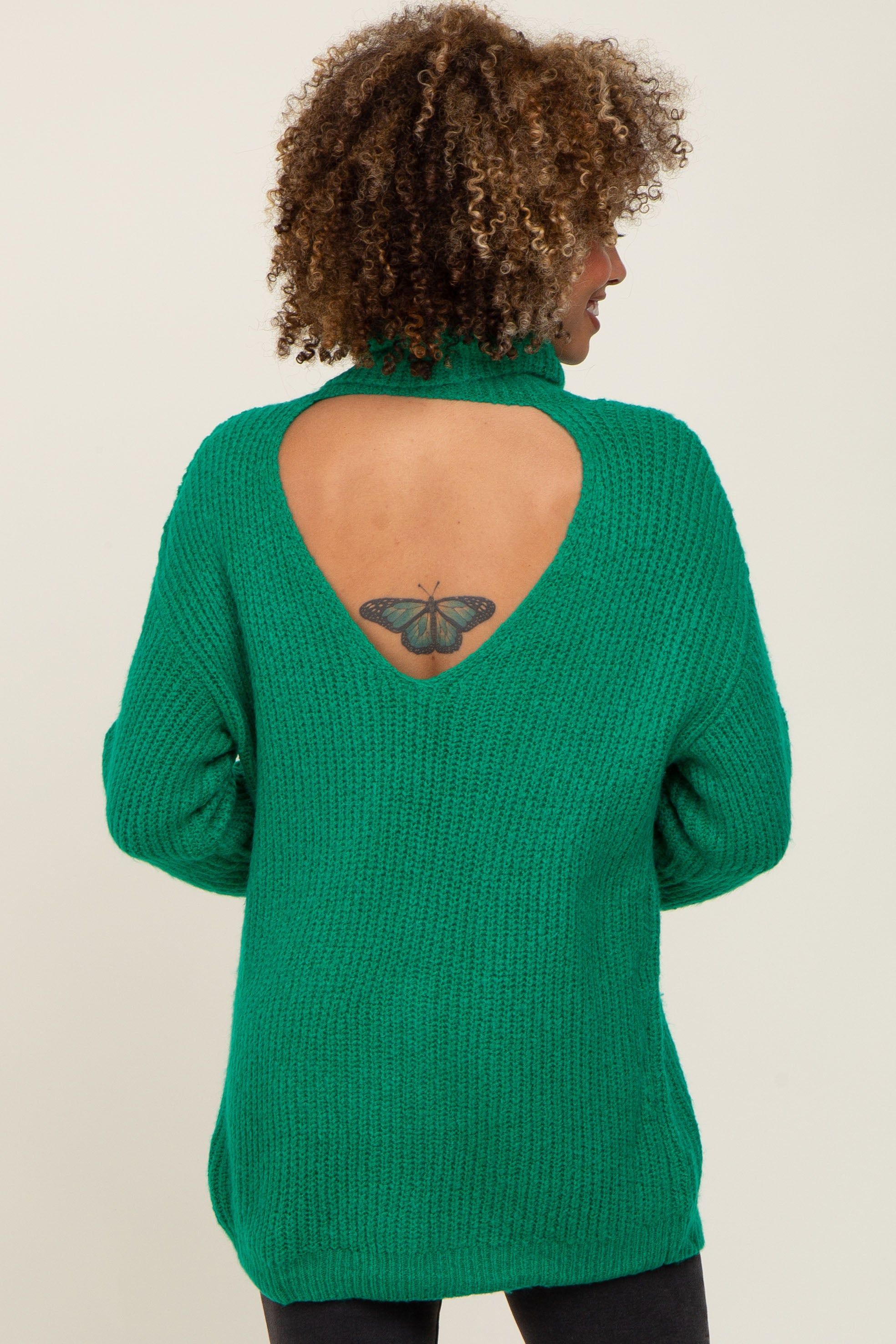 Green Soft Knit Cutout Back Sweater sold by Pinkblush product image thumbnail 3
