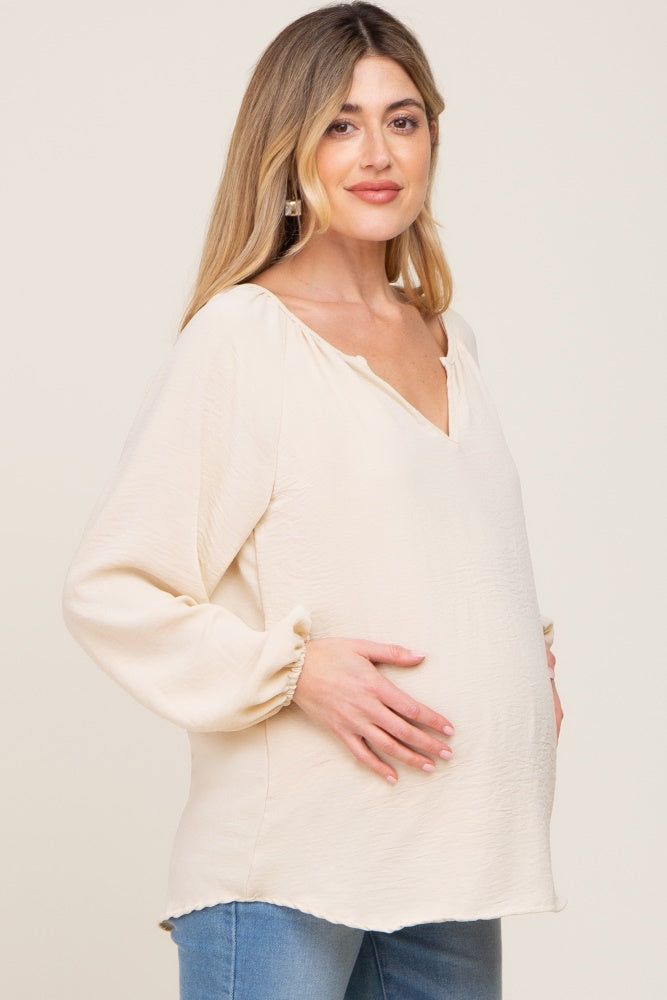 Cream Long Puff Sleeve Maternity Blouse sold by Pinkblush product image thumbnail 2