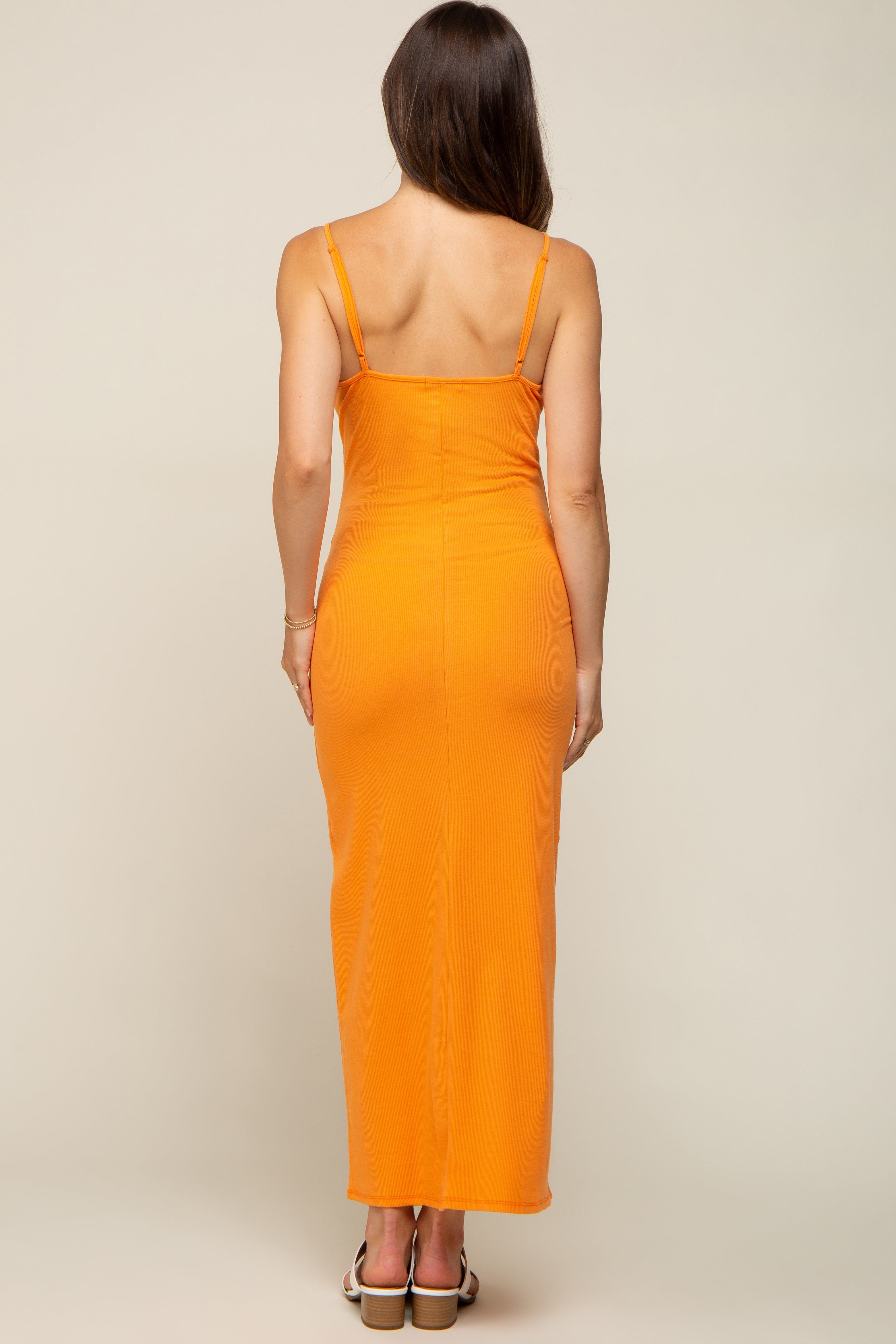 Orange Ribbed Sleeveless Maternity Maxi Dress sold by Pinkblush product image thumbnail 4